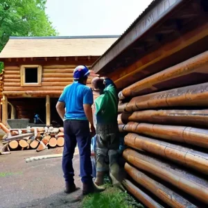 Удаление белого домового гриба с нижних венцов деревянного сруба